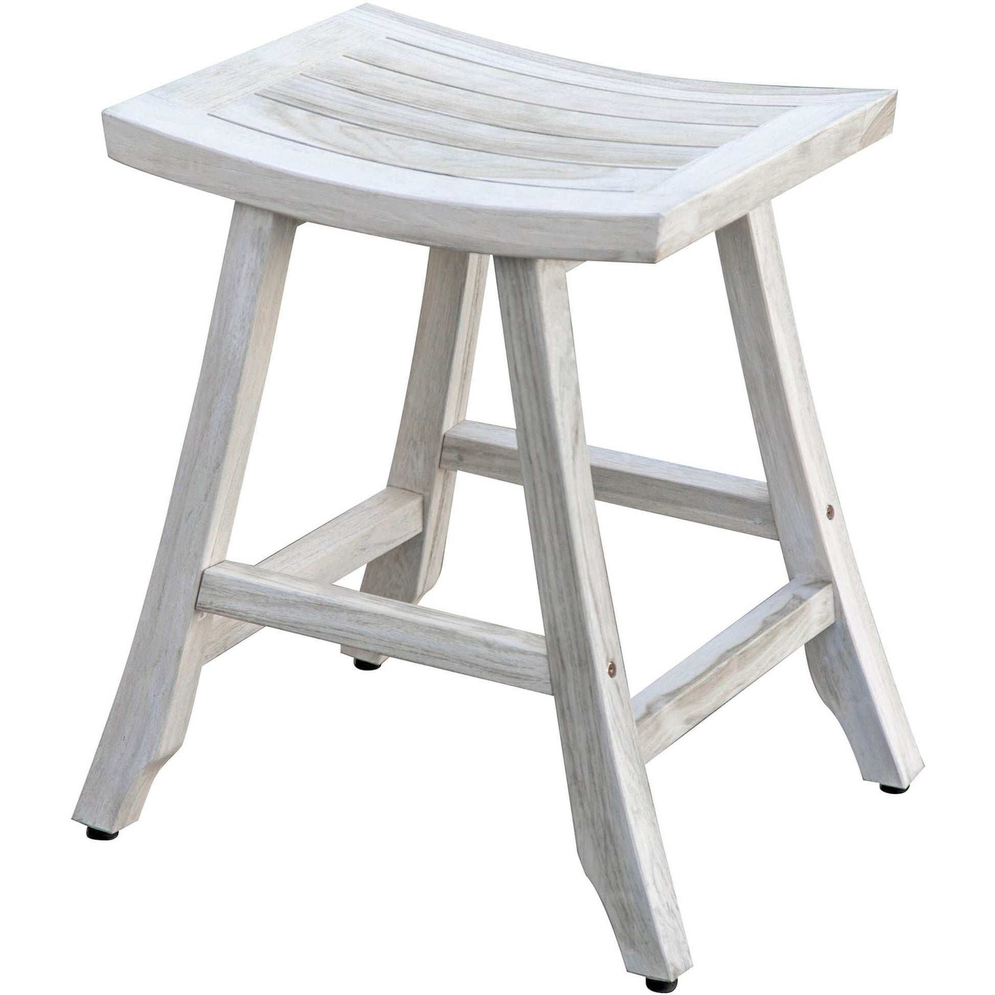 HomeRoots Compact Curvilinear Teak Shower Outdoor Bench in Driftwood Finish