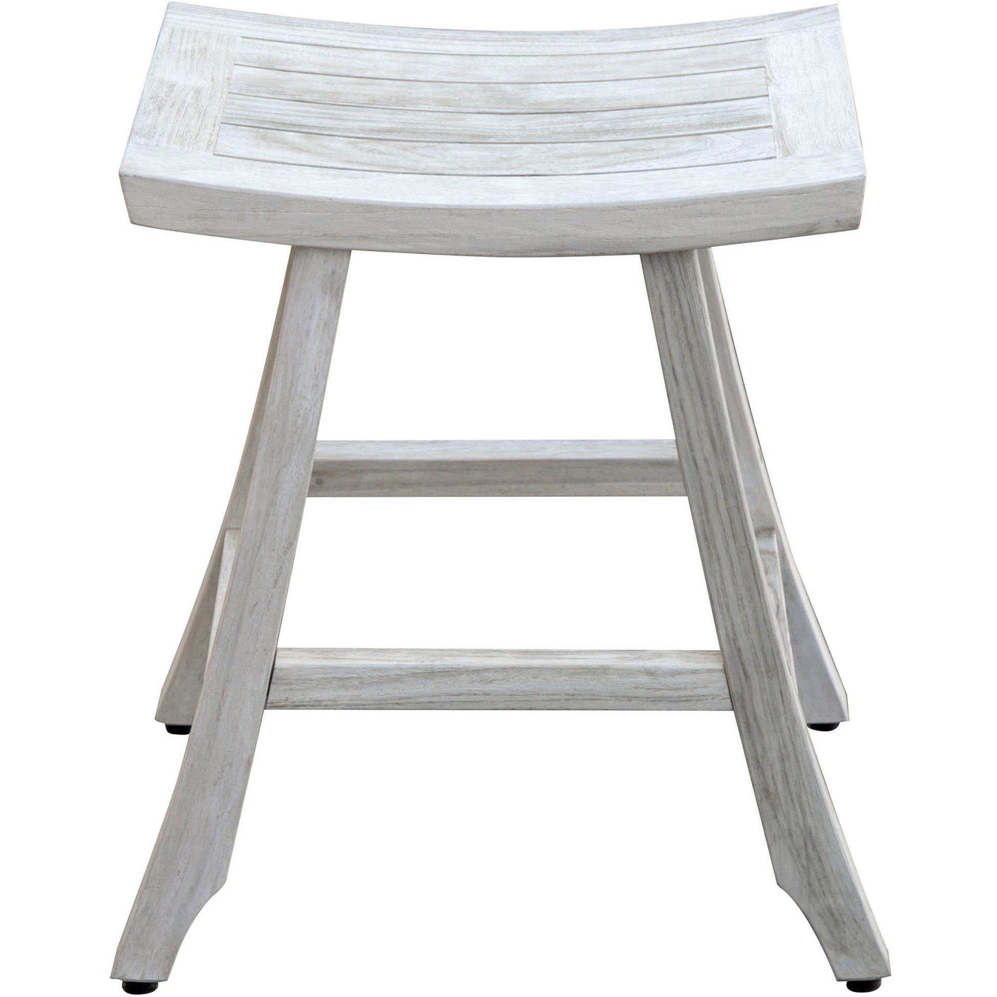HomeRoots Compact Curvilinear Teak Shower Outdoor Bench in Driftwood Finish