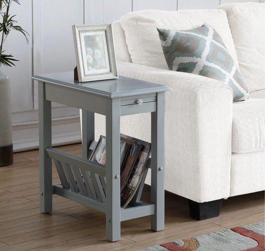 HomeRoots Compact Grey Wood End Table With Magazine Rack