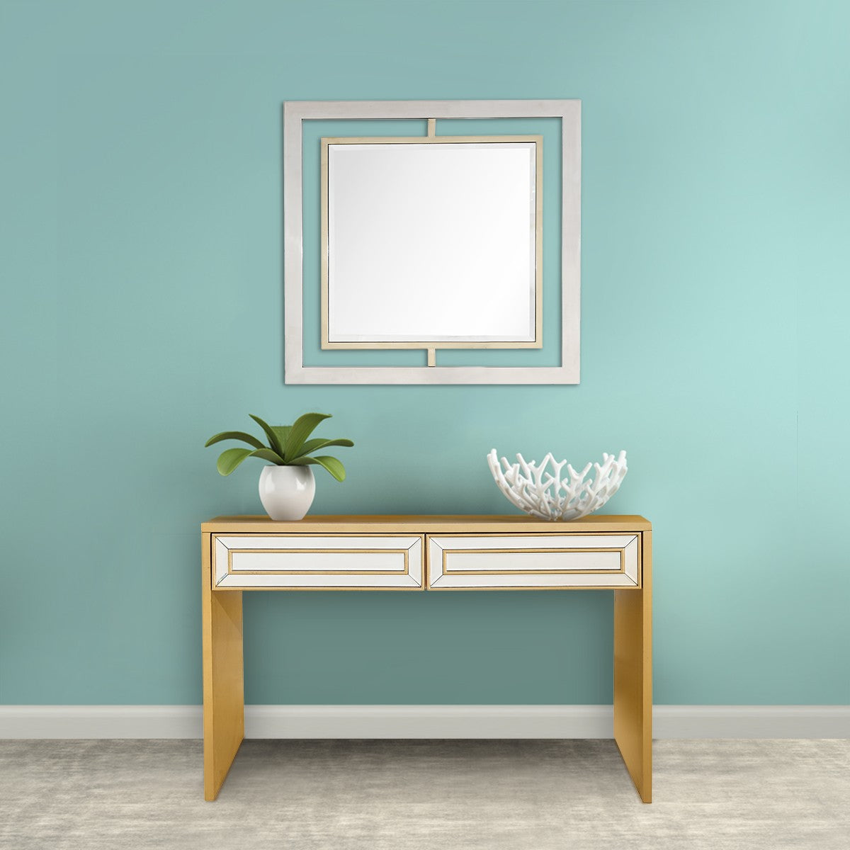 HomeRoots Console Table With Antiqued Gold Finish
