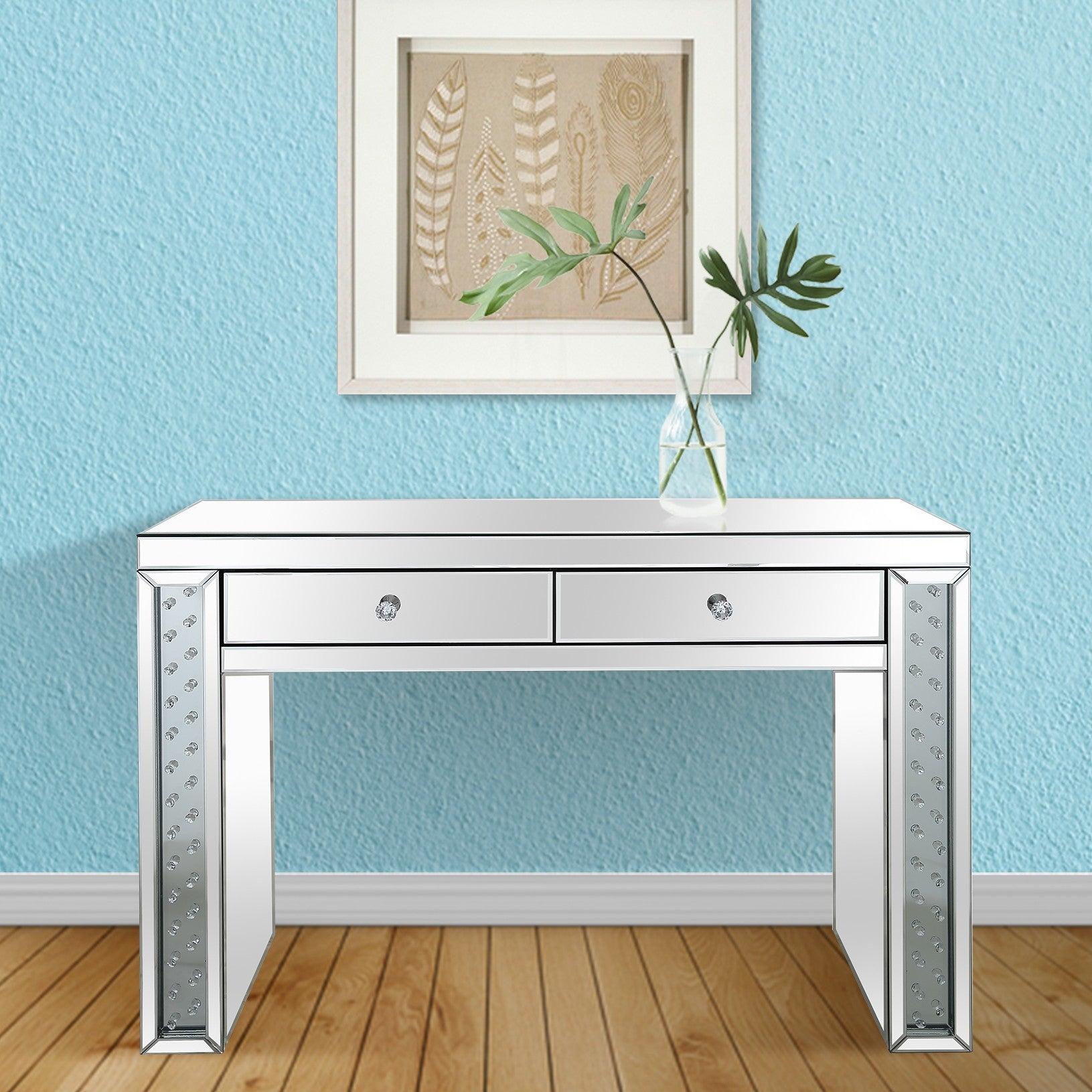 HomeRoots Console Table With Encrusted Crystal Finish