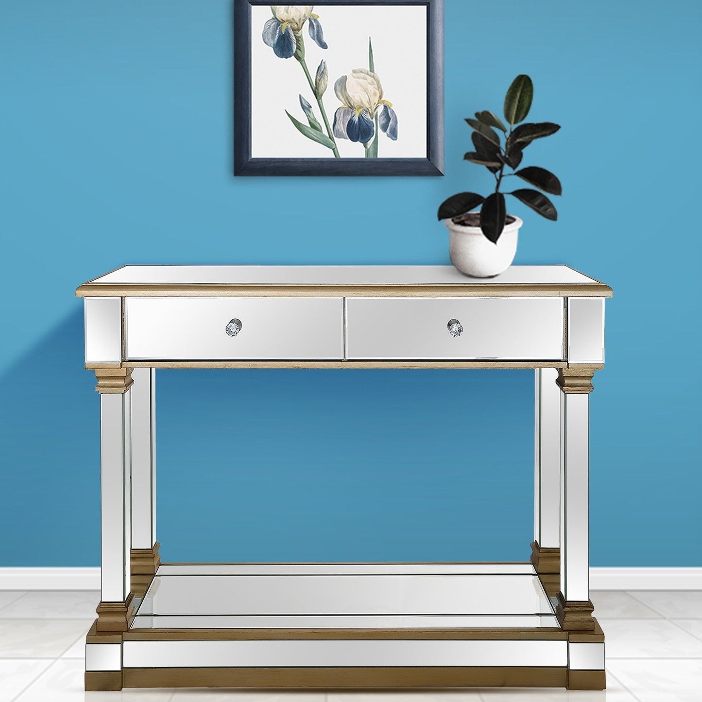 HomeRoots Console Table With Gold Accent Finish