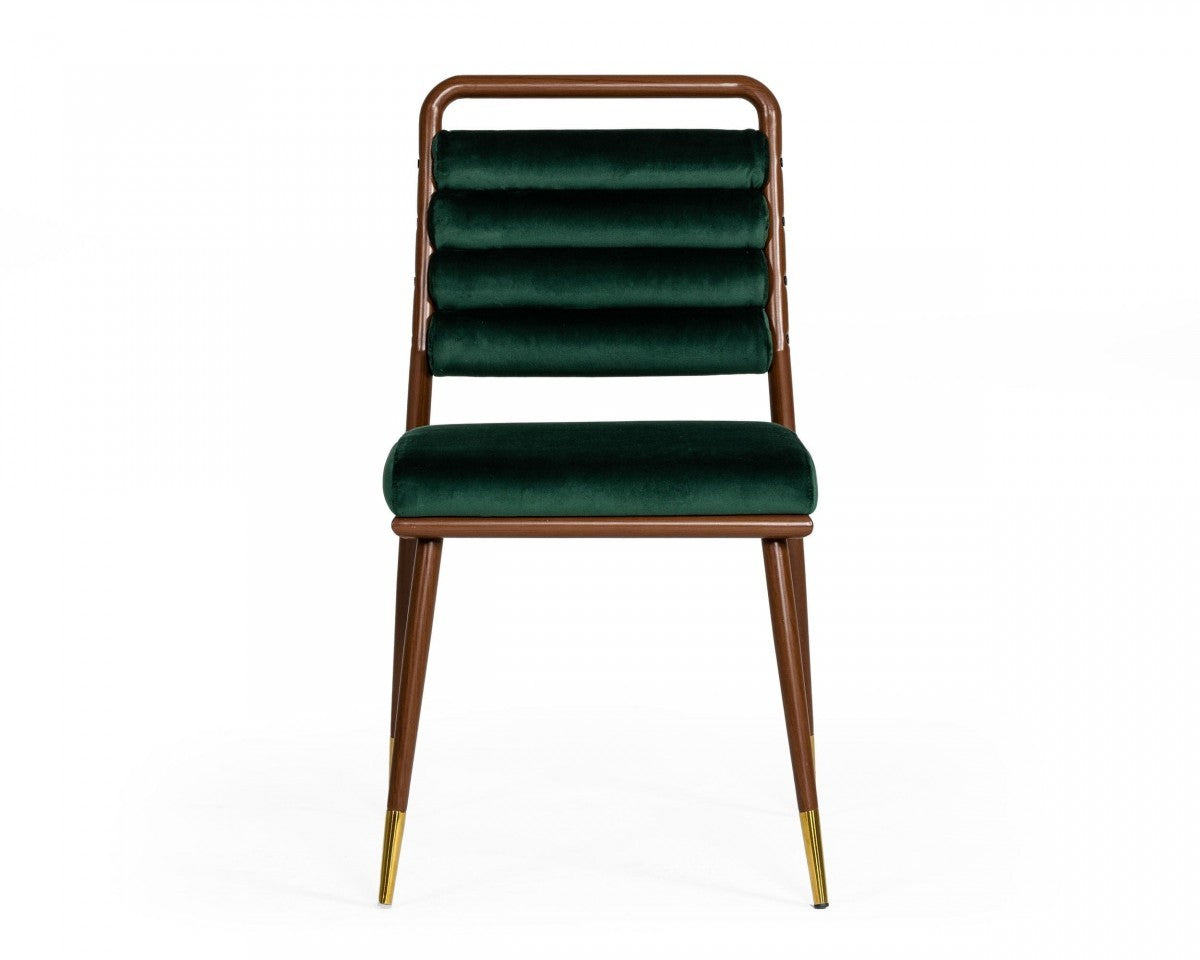 HomeRoots Contempo Dark Green and Walnut Velvet Dining Chair