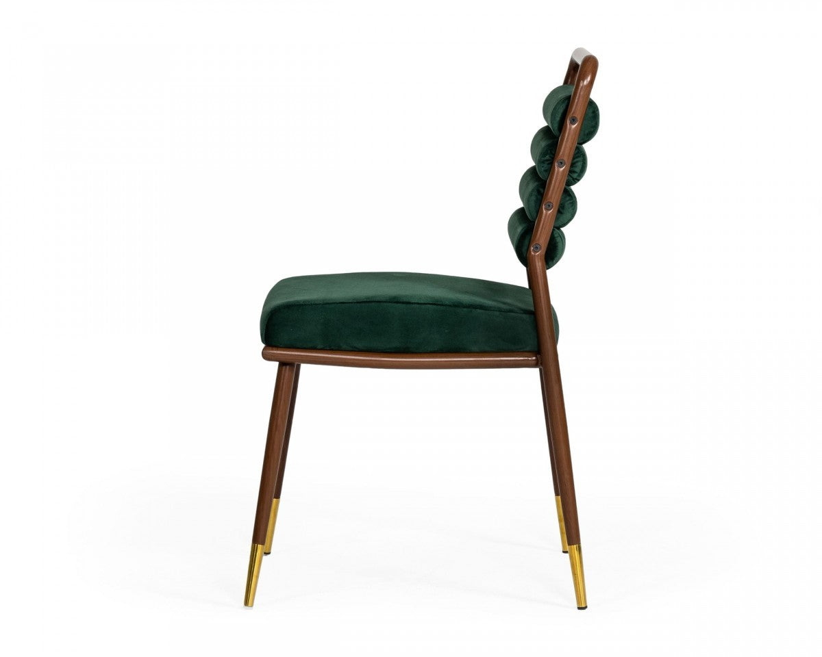 HomeRoots Contempo Dark Green and Walnut Velvet Dining Chair