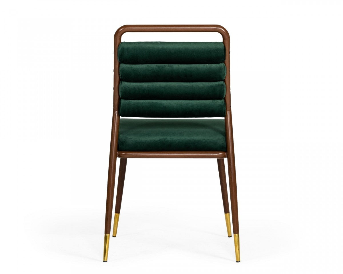 HomeRoots Contempo Dark Green and Walnut Velvet Dining Chair