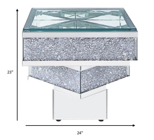HomeRoots Contempo Glass And Bling End Table in Gray Finish