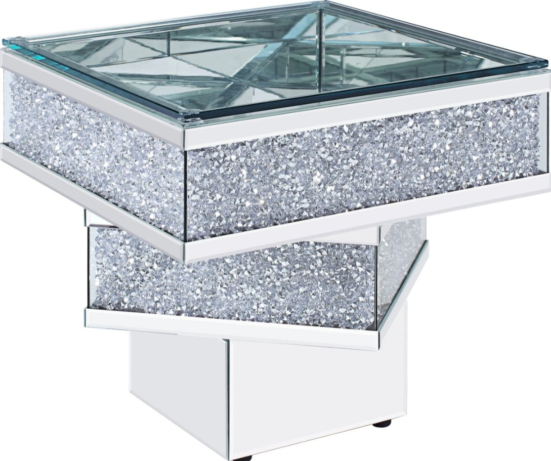 HomeRoots Contempo Glass And Bling End Table in Gray Finish