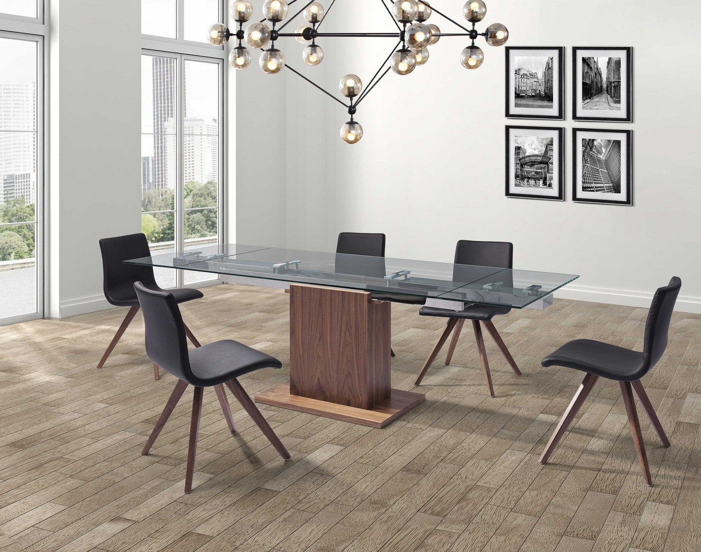 HomeRoots Contemporary Glass Extendable Pedestal Dining Table
