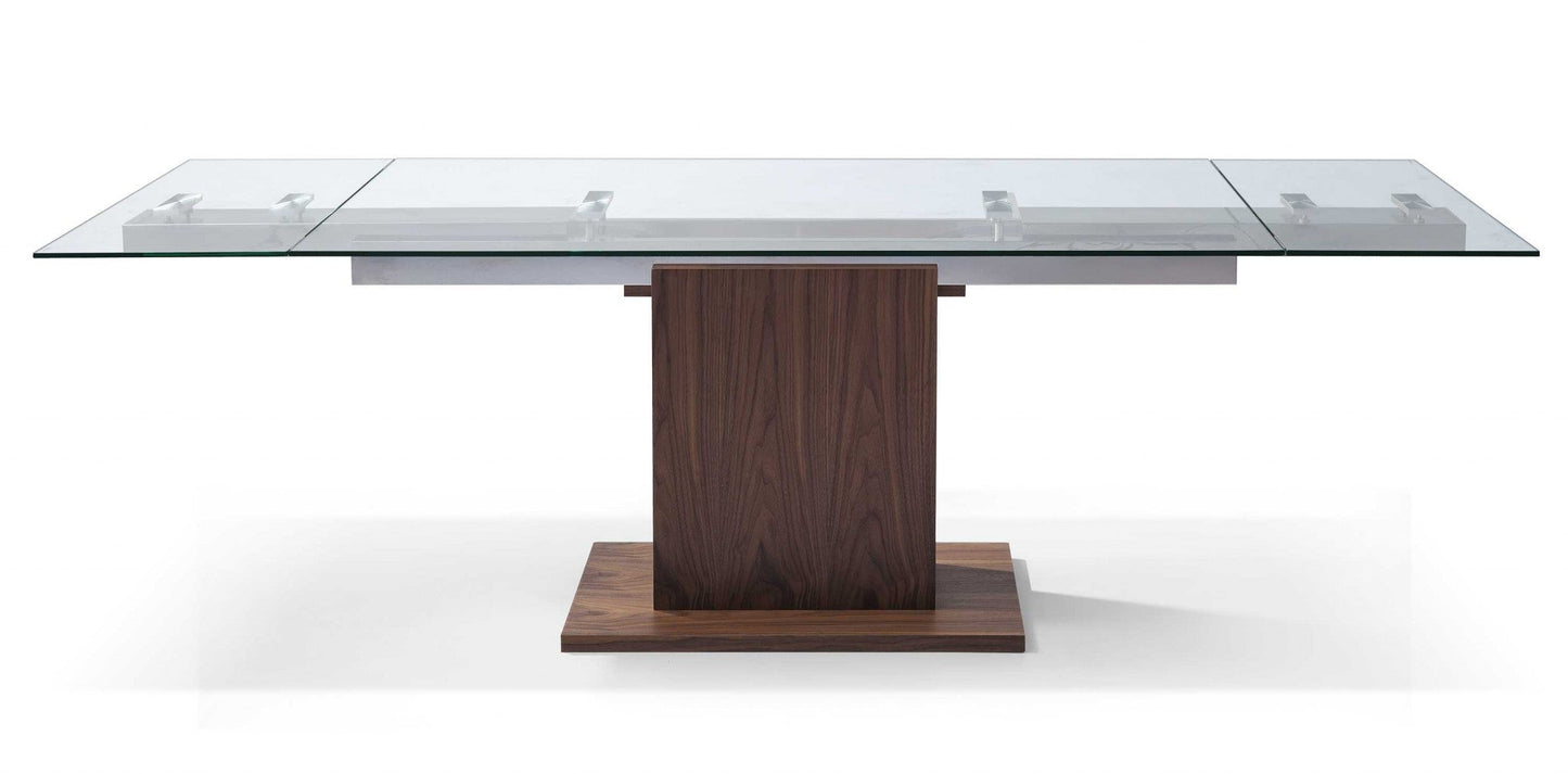HomeRoots Contemporary Glass Extendable Pedestal Dining Table