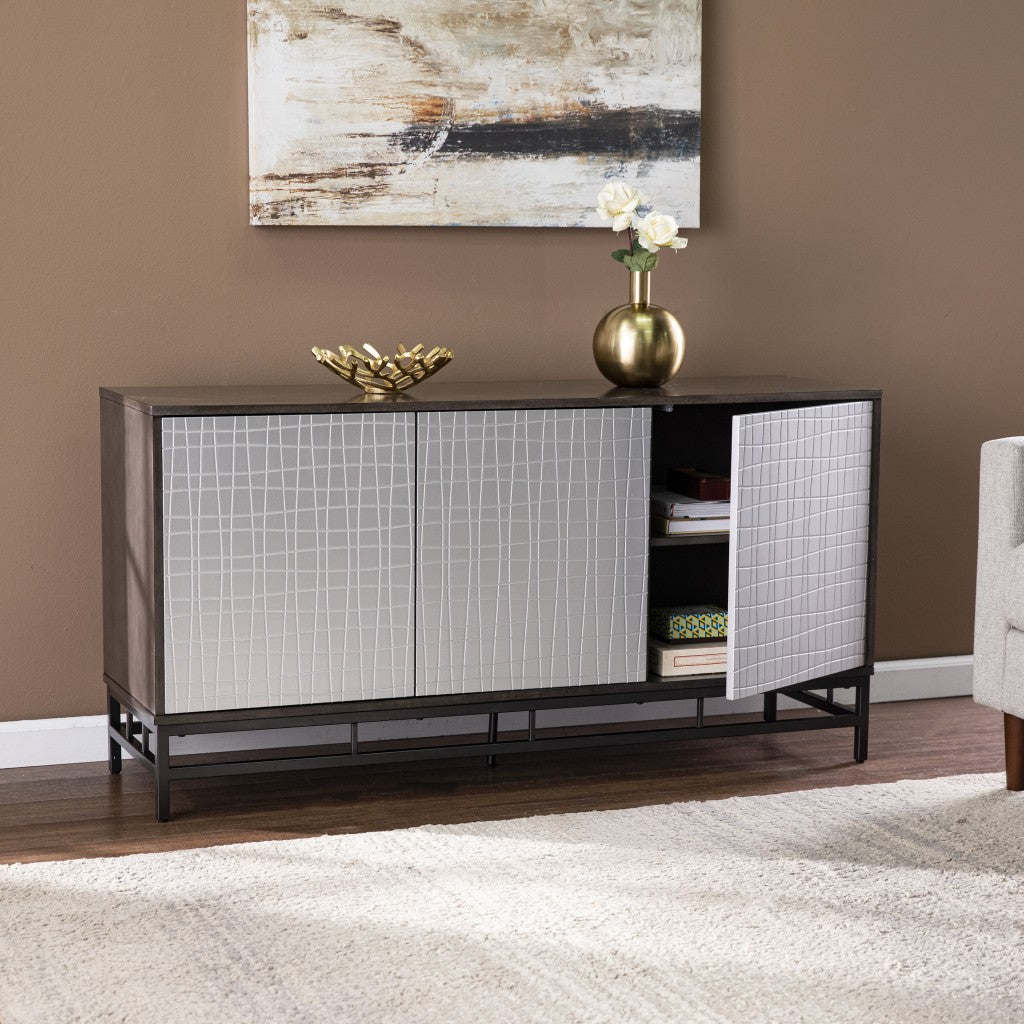 HomeRoots Contemporary Grid Lines Three Door Accent Cabinet