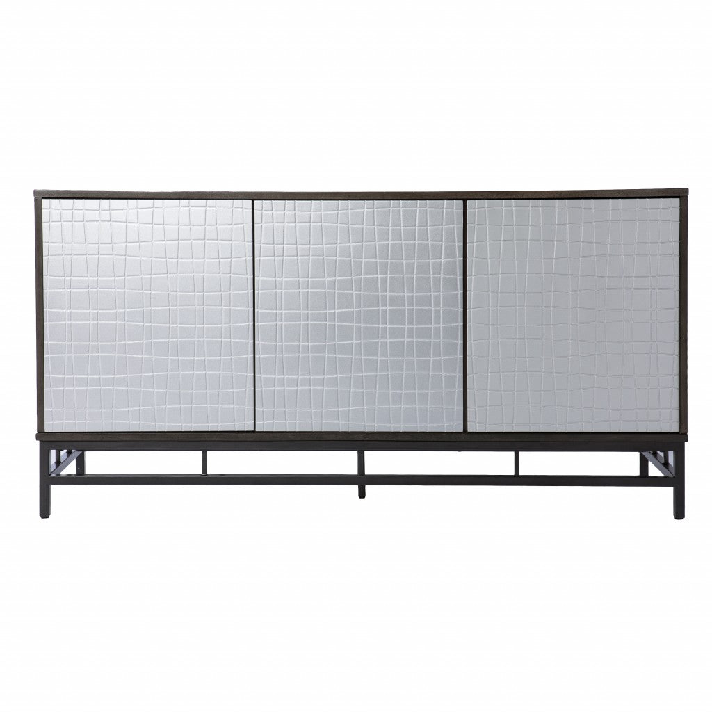 HomeRoots Contemporary Grid Lines Three Door Accent Cabinet