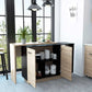 HomeRoots Contemporary Kitchen Island With Bar Table in Black And Light Oak Finish