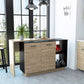 HomeRoots Contemporary Kitchen Island With Bar Table in Black And Light Oak Finish