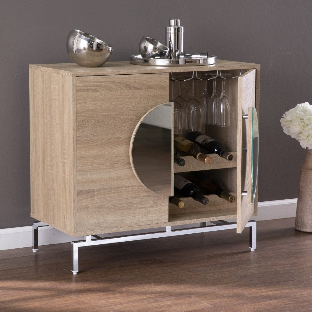 HomeRoots Contemporary Mirrored Circle Double Door Bar Cabinet