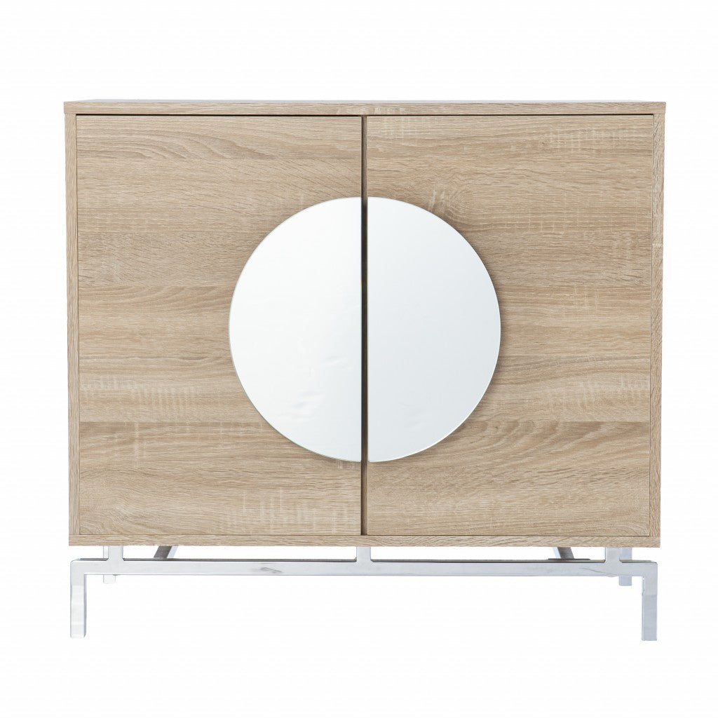 HomeRoots Contemporary Mirrored Circle Double Door Bar Cabinet