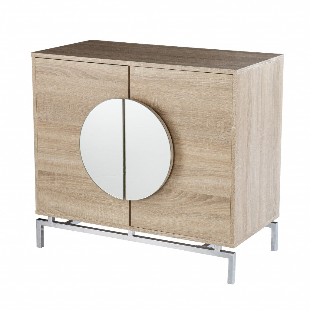 HomeRoots Contemporary Mirrored Circle Double Door Bar Cabinet