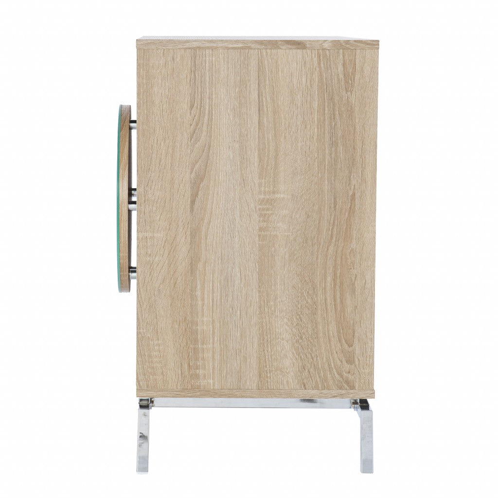 HomeRoots Contemporary Mirrored Circle Double Door Bar Cabinet