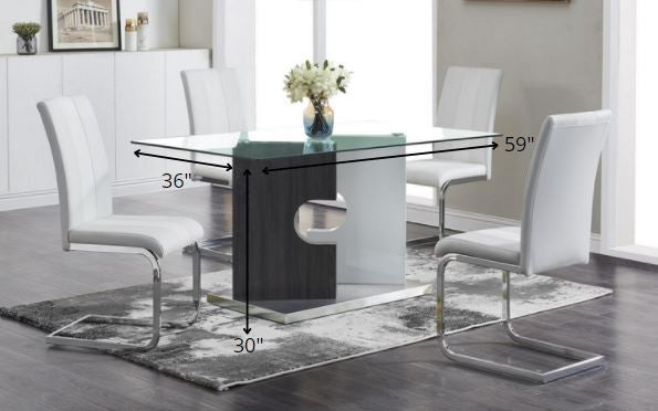 HomeRoots Contemporary Puzzle Gray And White Double Base Glass Dining Table