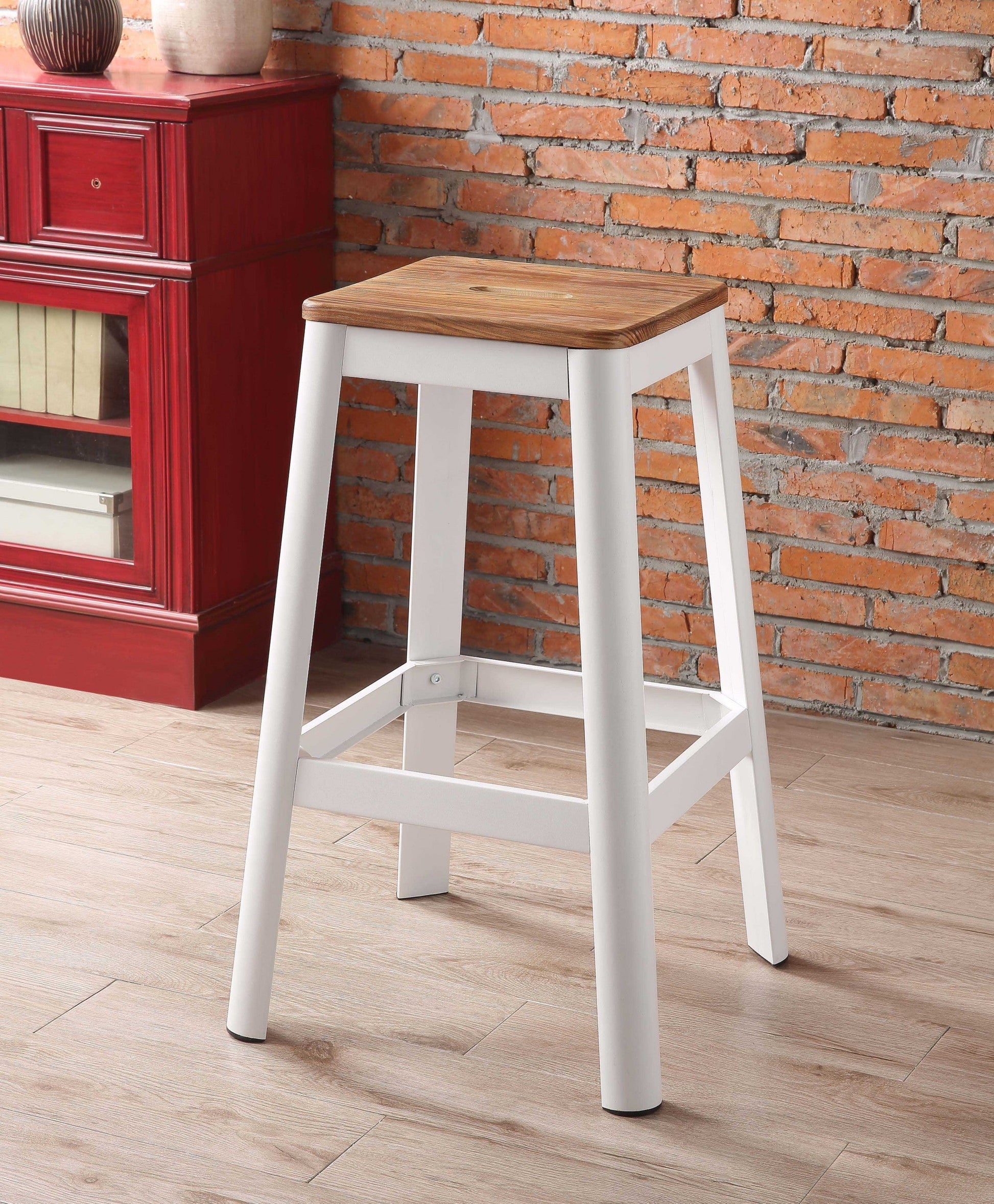 HomeRoots Contrast White And Natural Wood Bar Stool