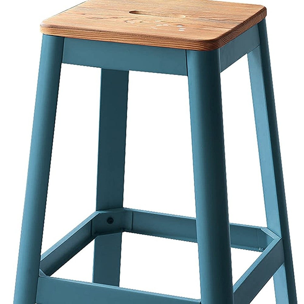 HomeRoots Contrast Wood Bar Stool in Teal and Natural Finish