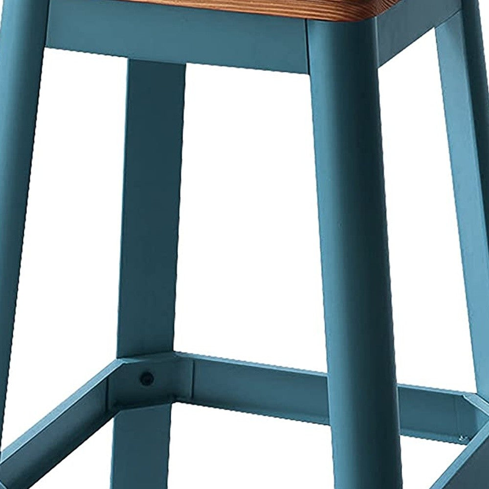 HomeRoots Contrast Wood Bar Stool in Teal and Natural Finish