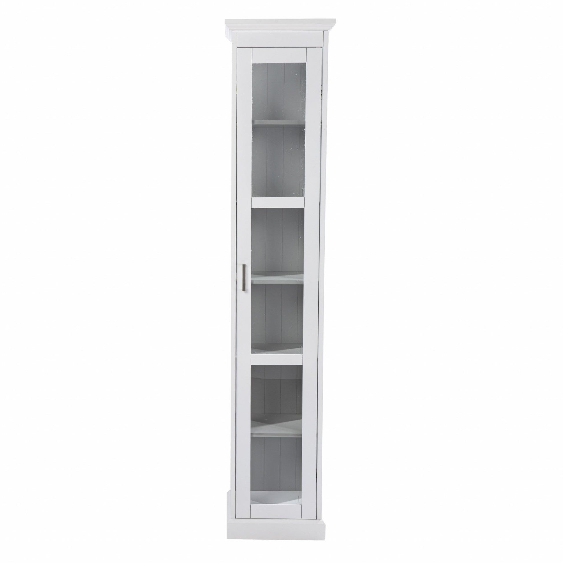HomeRoots Cornice Molding Curio With Glass Door in White Finish