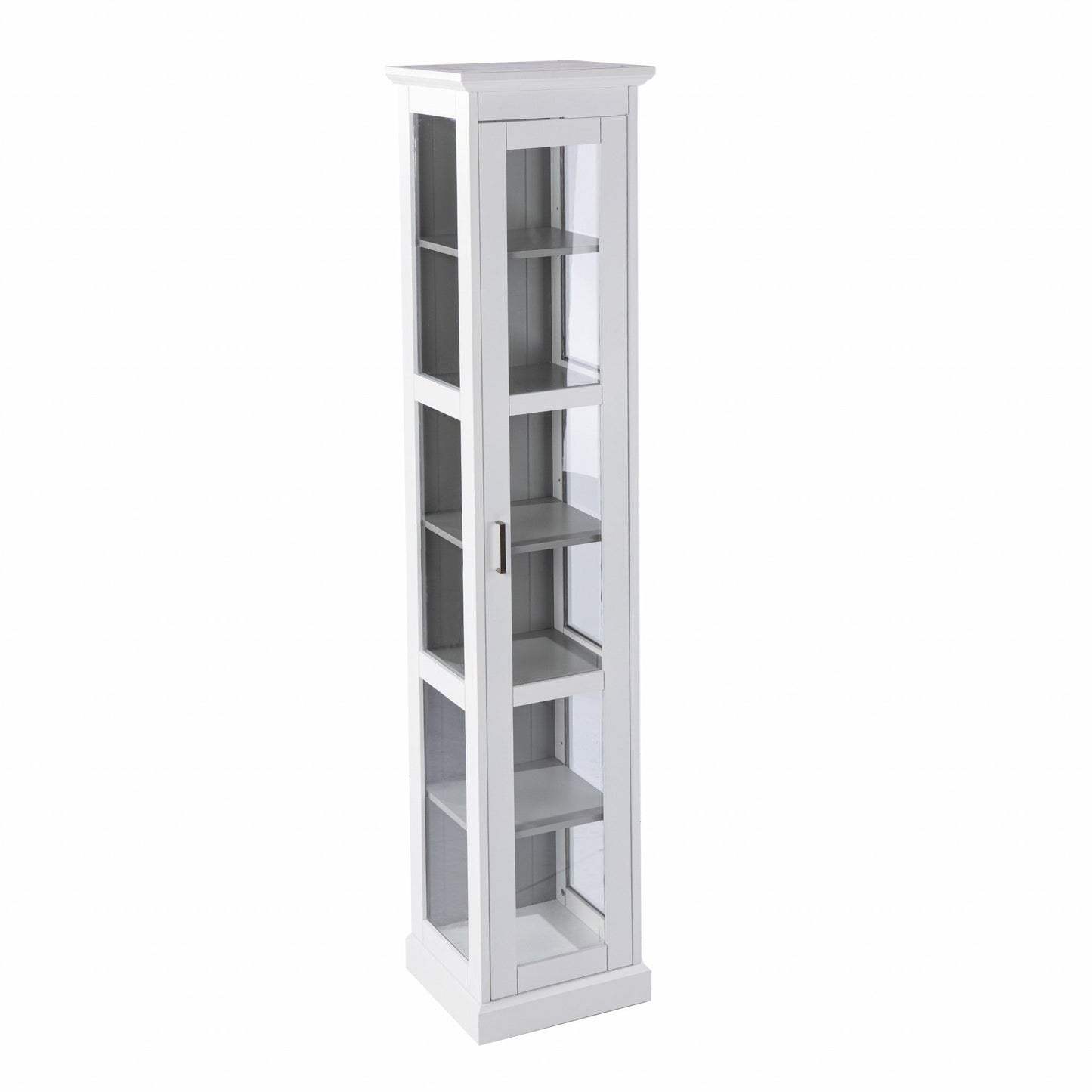 HomeRoots Cornice Molding Curio With Glass Door in White Finish