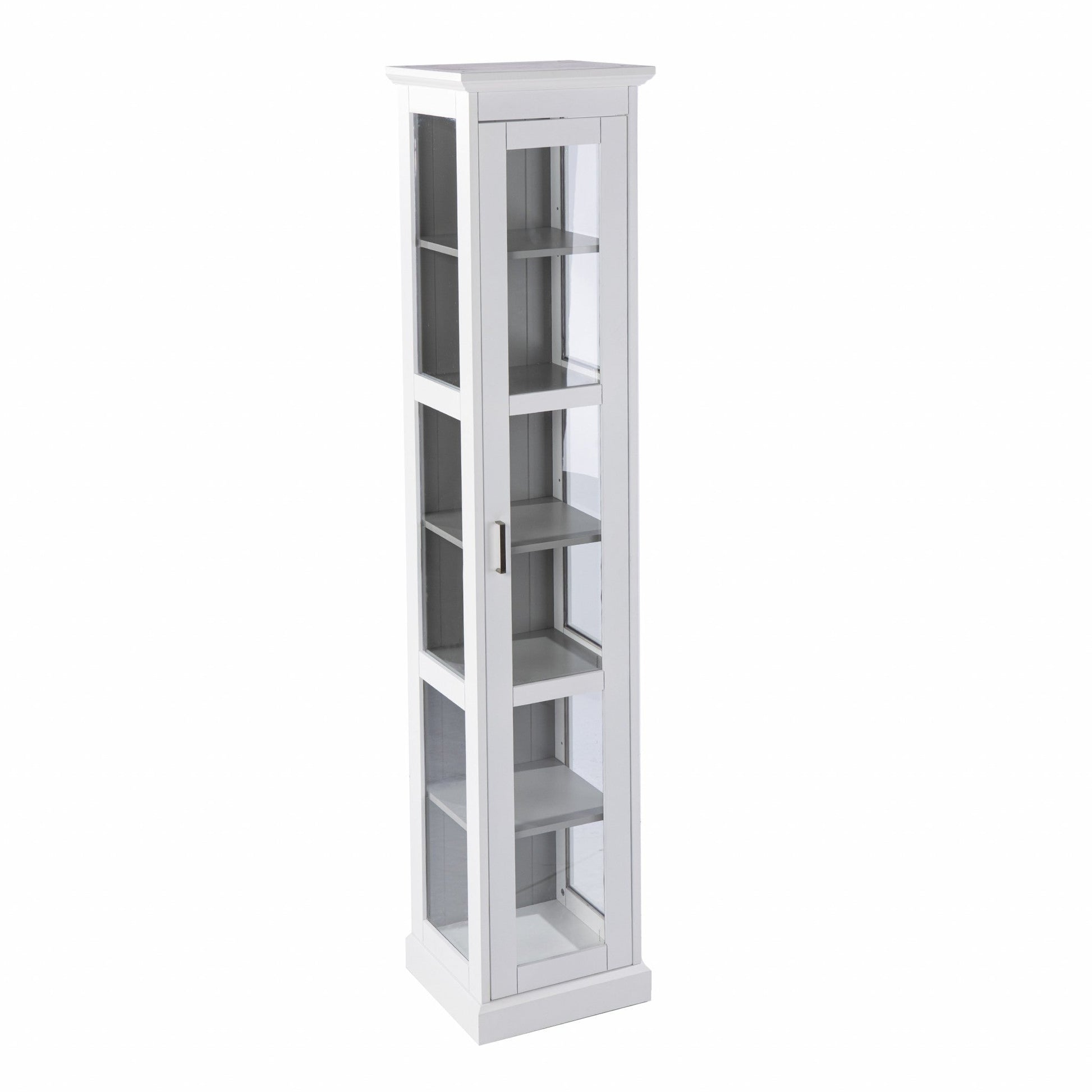 HomeRoots Cornice Molding Curio With Glass Door in White Finish