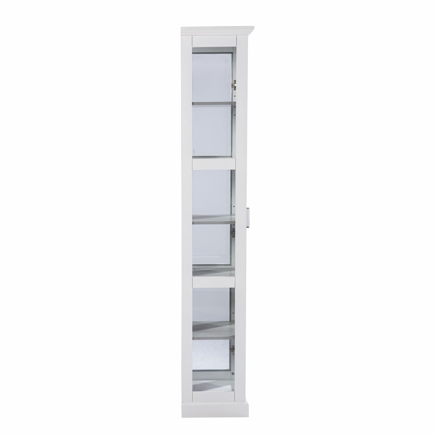 HomeRoots Cornice Molding Curio With Glass Door in White Finish
