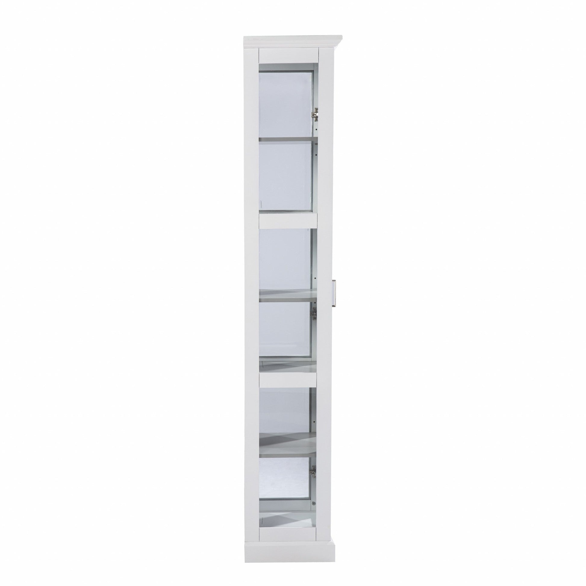 HomeRoots Cornice Molding Curio With Glass Door in White Finish