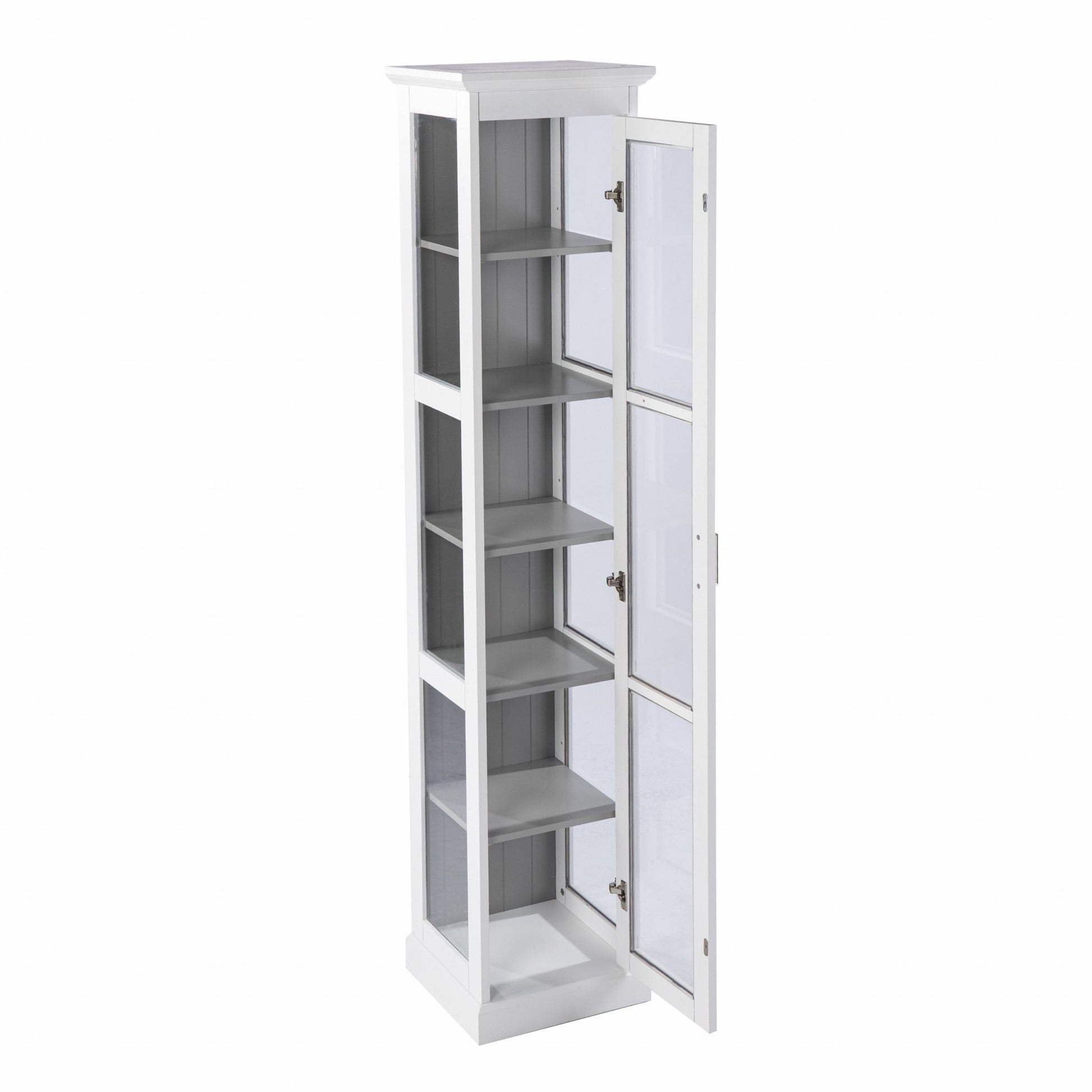 HomeRoots Cornice Molding Curio With Glass Door in White Finish
