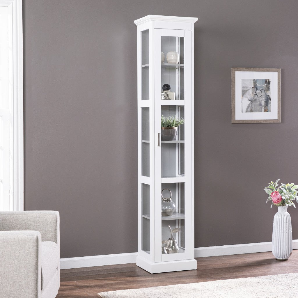 HomeRoots Cornice Molding Curio With Glass Door in White Finish