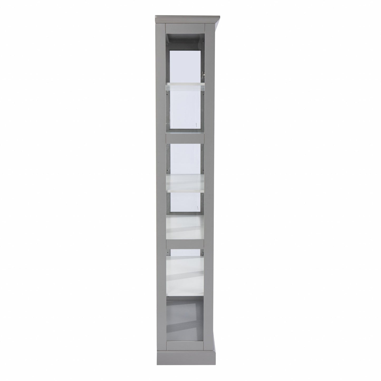 HomeRoots Cornice Molding Double Door Curio Cabinet in Gray Finish