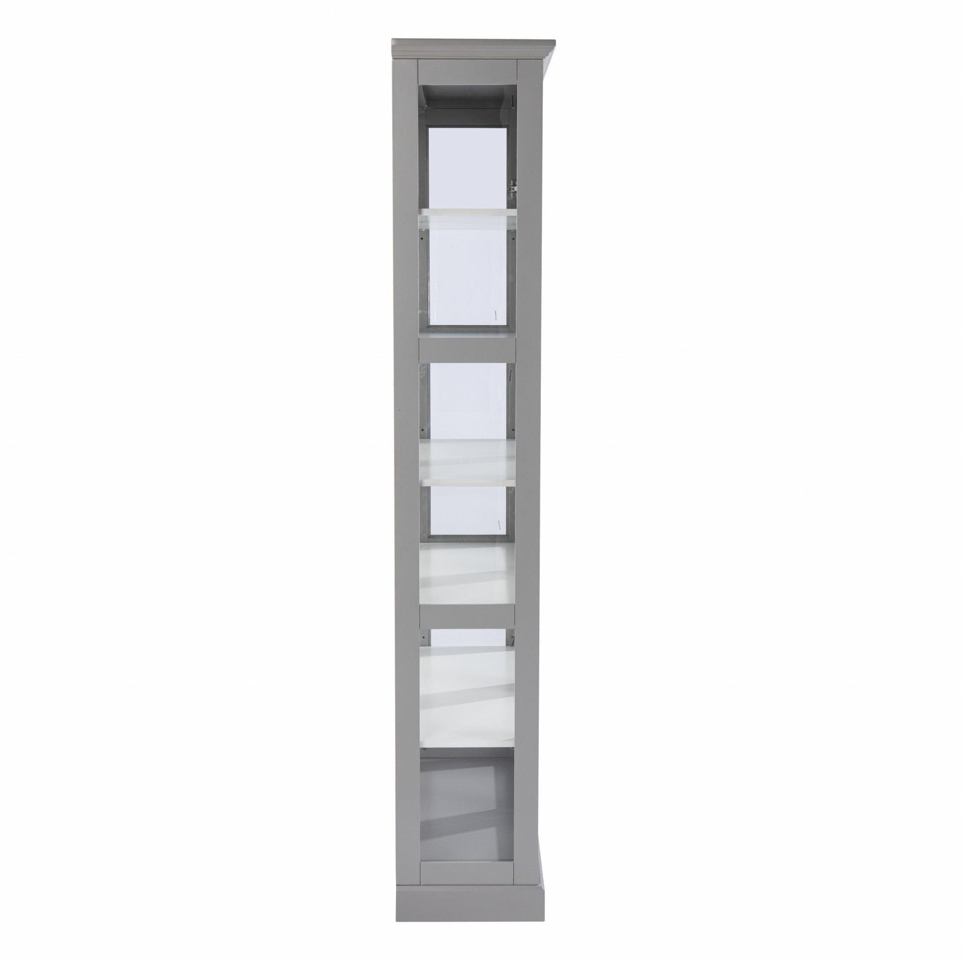 HomeRoots Cornice Molding Double Door Curio Cabinet in Gray Finish