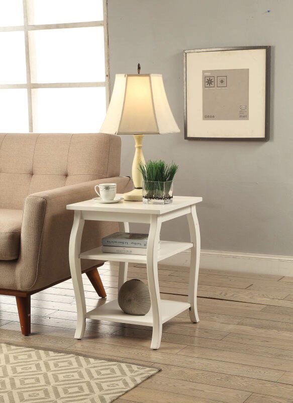 HomeRoots Cottage Bow Leg Square End Table in White Finish