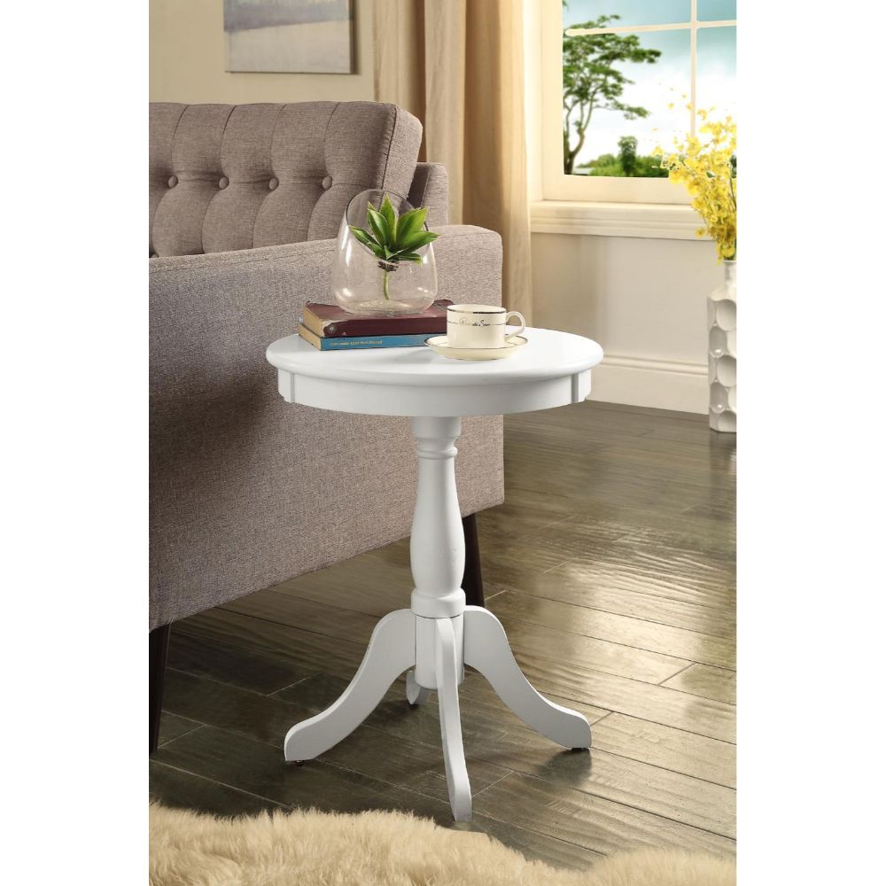 HomeRoots Cottage Wood Pedestal Side or End Table in White Finish