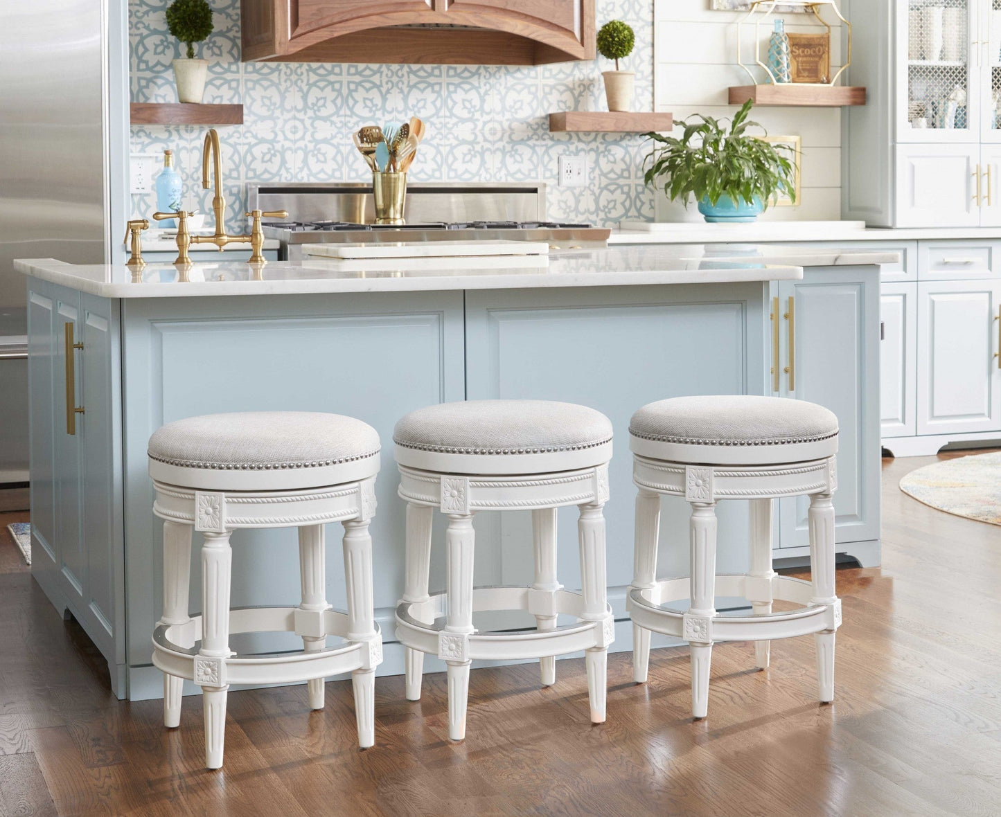 HomeRoots Counter Height Round Counter Stool in Alabaster White Finish