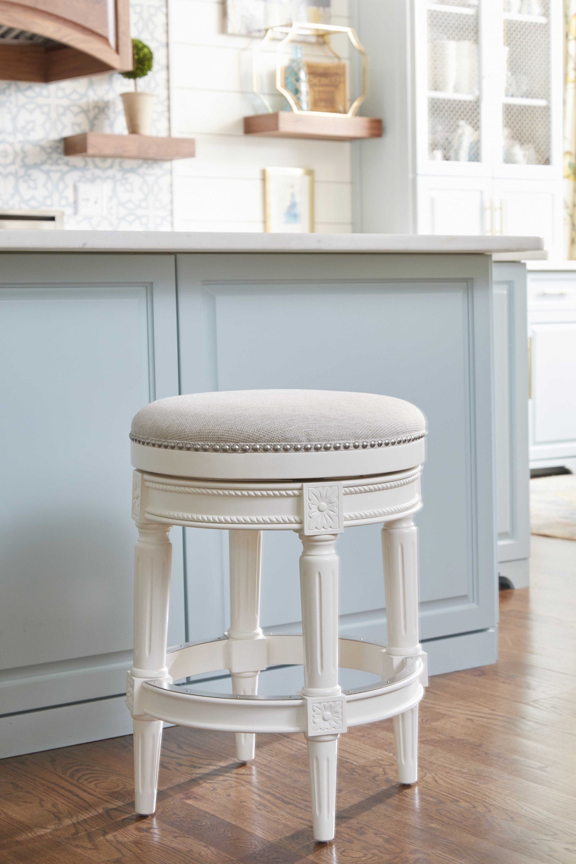 HomeRoots Counter Height Round Counter Stool in Alabaster White Finish