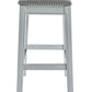 HomeRoots Counter Height Saddle Style Counter Stool With Grey Fabric And Nail head Trim