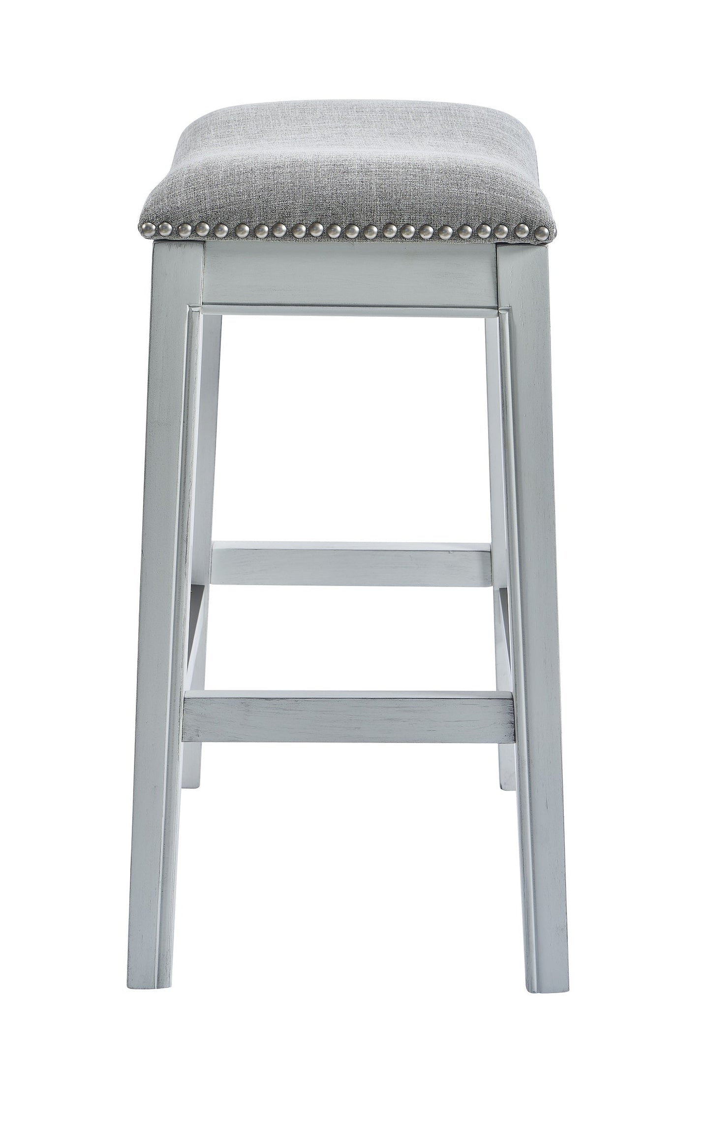 HomeRoots Counter Height Saddle Style Counter Stool With Grey Fabric And Nail head Trim