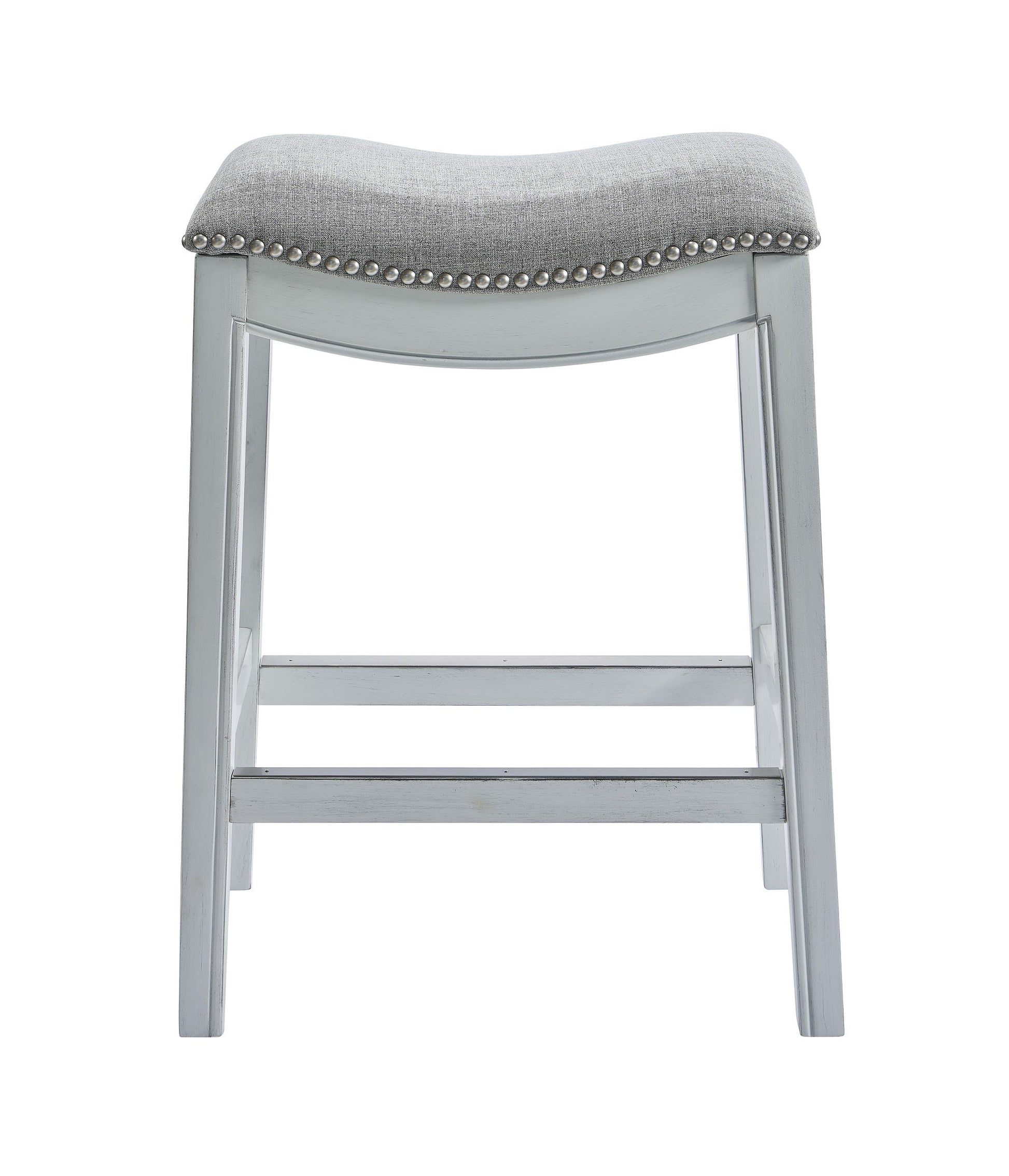 HomeRoots Counter Height Saddle Style Counter Stool With Grey Fabric And Nail head Trim