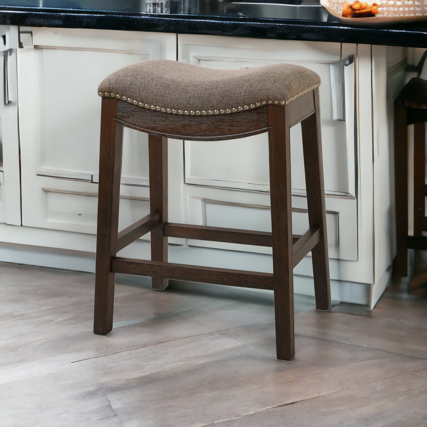 HomeRoots Counter Height Saddle Style Taupe Stool