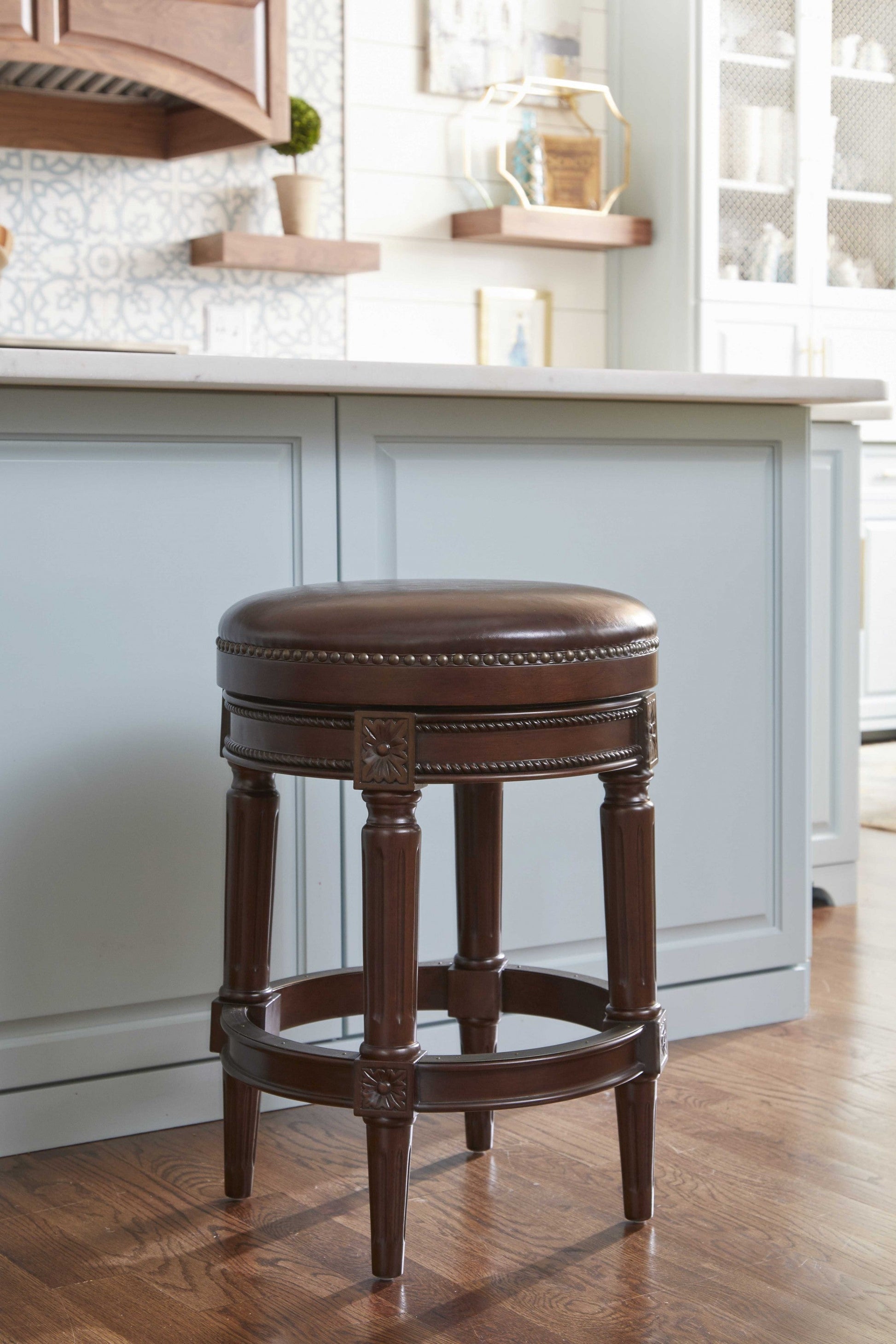 HomeRoots Counter Height Stool With Distressed Walnut Finish