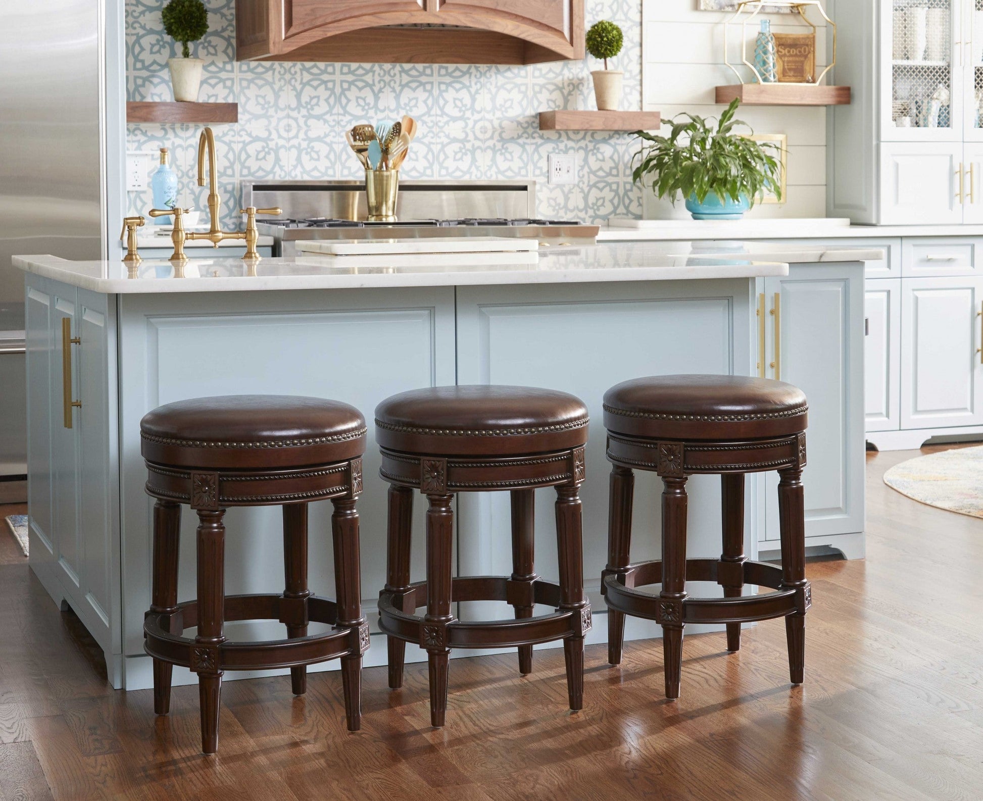 HomeRoots Counter Height Stool With Distressed Walnut Finish