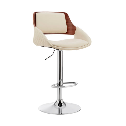 HomeRoots Cream Faux Leather Adjustable Chrome Swivel Bar Stool