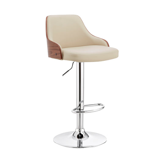 HomeRoots Cream Faux Leather Adjustable Modern Bar Stool