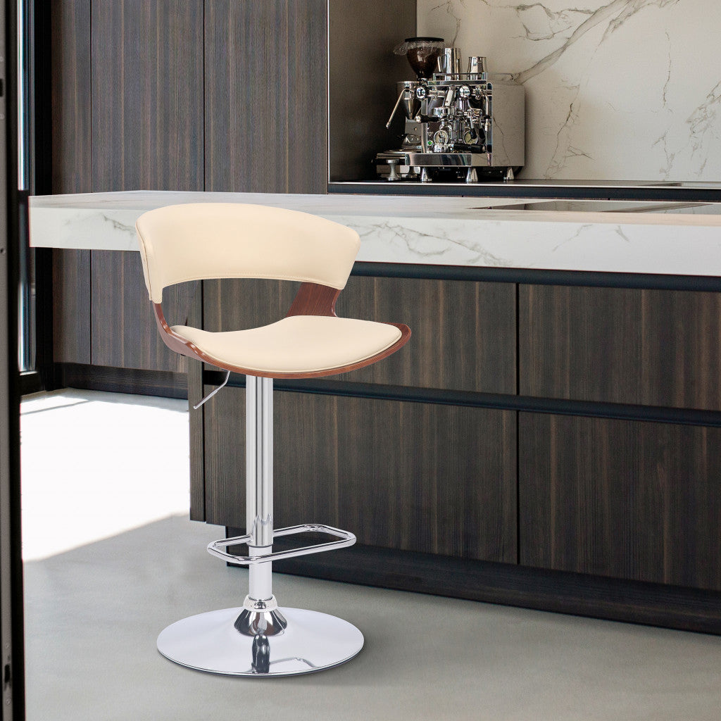 HomeRoots Cream Faux Leather Adjustable Swivel Wooden Bar Stool