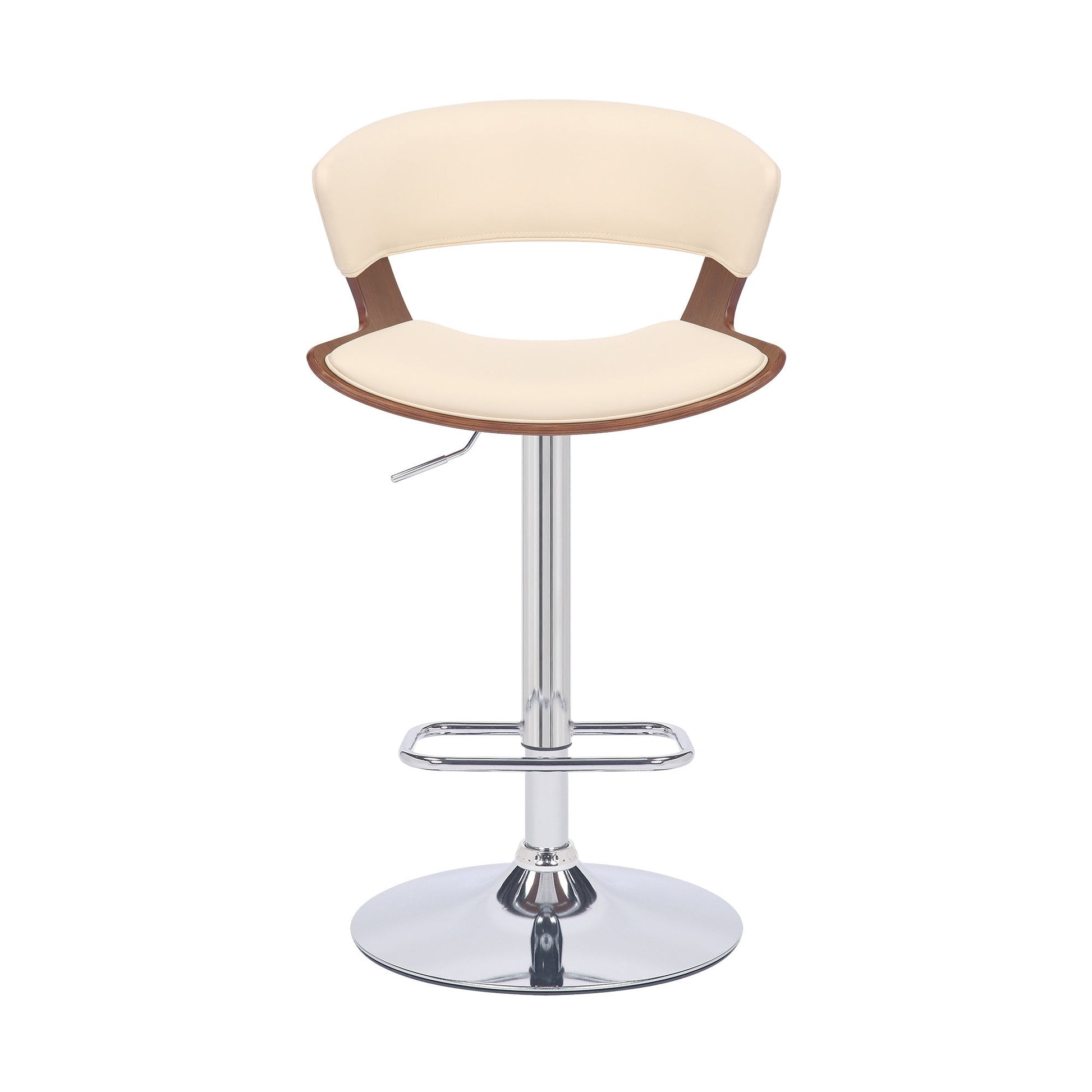 HomeRoots Cream Faux Leather Adjustable Swivel Wooden Bar Stool