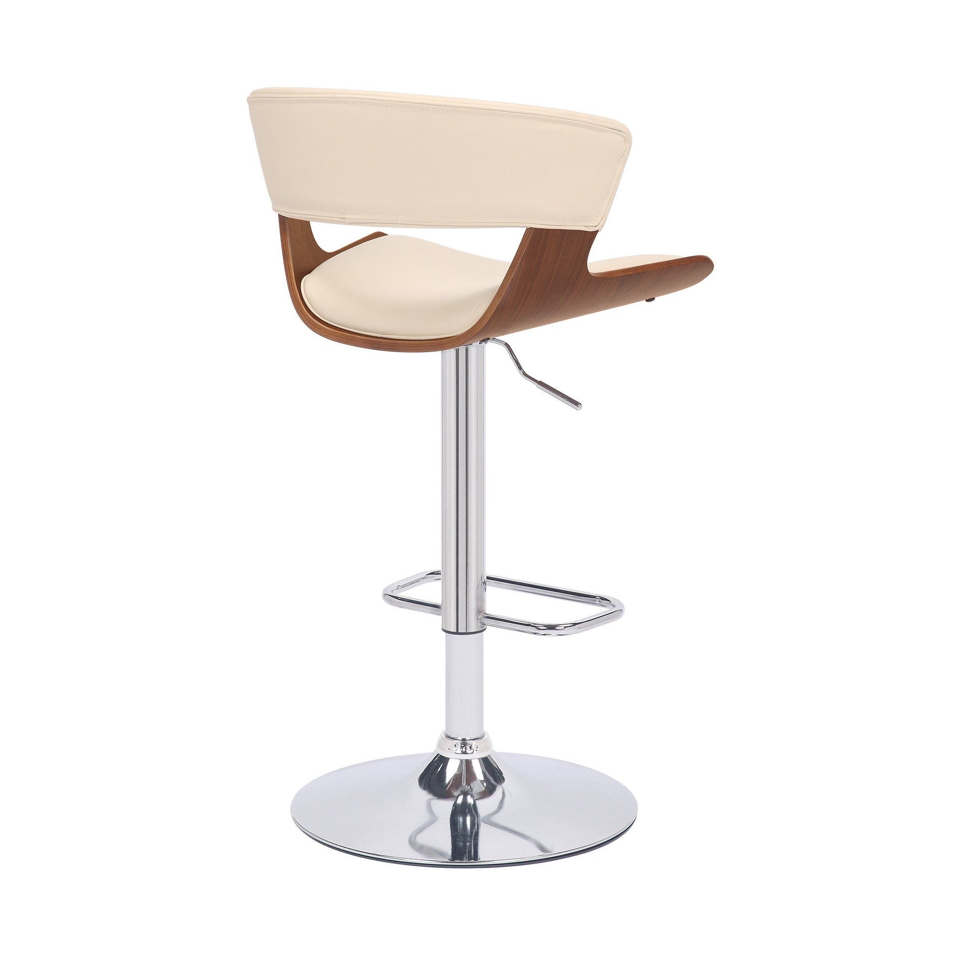 HomeRoots Cream Faux Leather Adjustable Swivel Wooden Bar Stool
