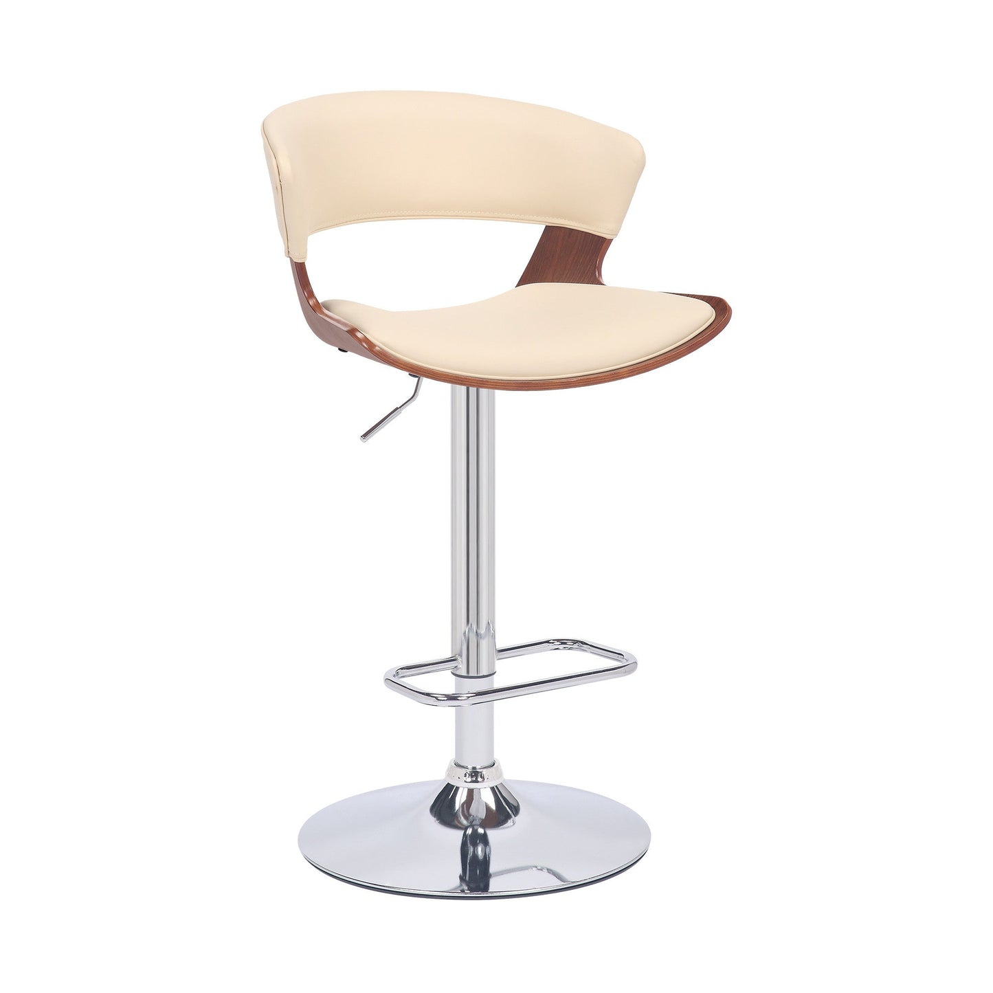 HomeRoots Cream Faux Leather Adjustable Swivel Wooden Bar Stool